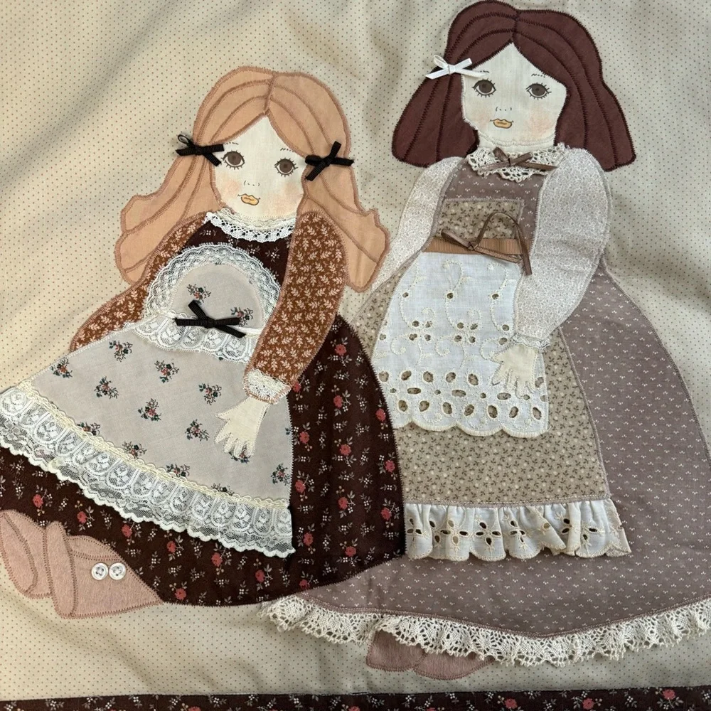 Quilted Tapestry Prairie Farm Girl 23x20 Grannycore Cottagecore Wall Hanging EUC